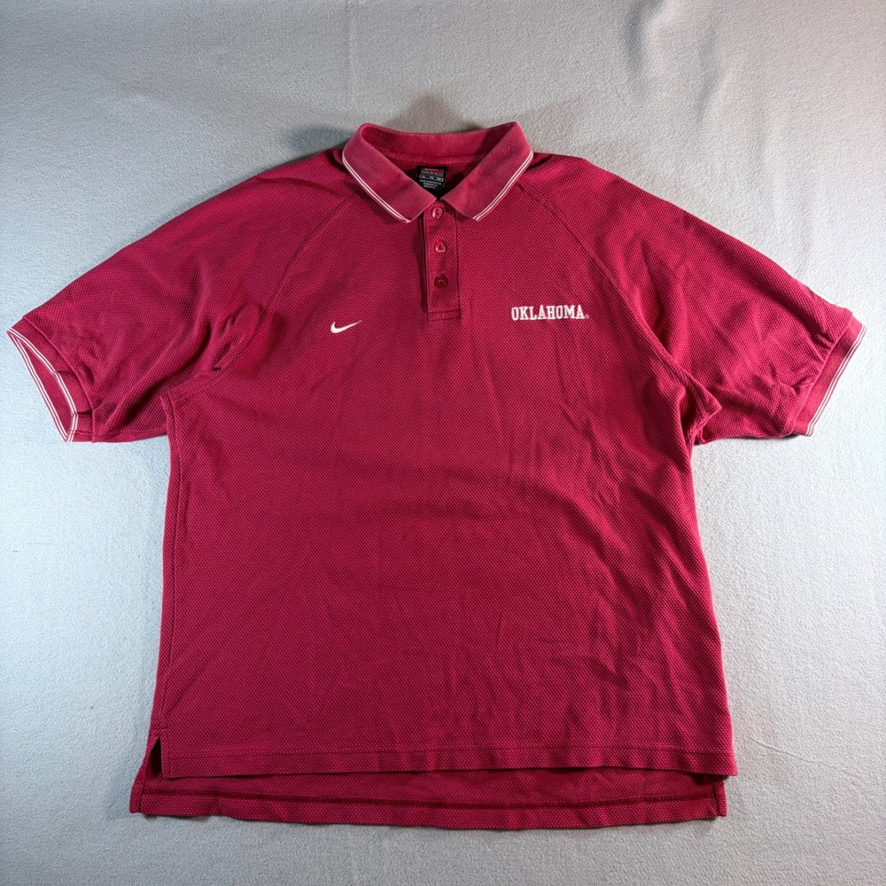 Nike Team Oklahoma‎ Sooners Mens XL Crimson Red Polo Shirt Embroidered Swoosh